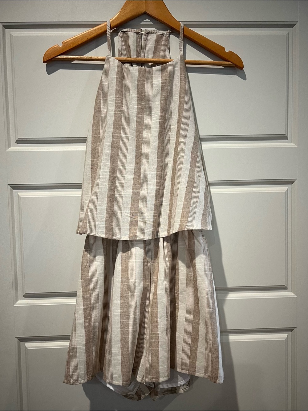 HYFVE Beige and White Striped Halter Jumpsuit